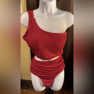 SHEIN Red One-Shoulder Swim two piece